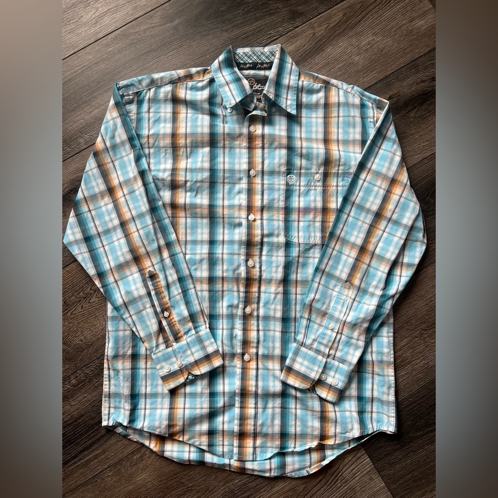 Wrangler Blue and Brown Plaid Casual Shirt